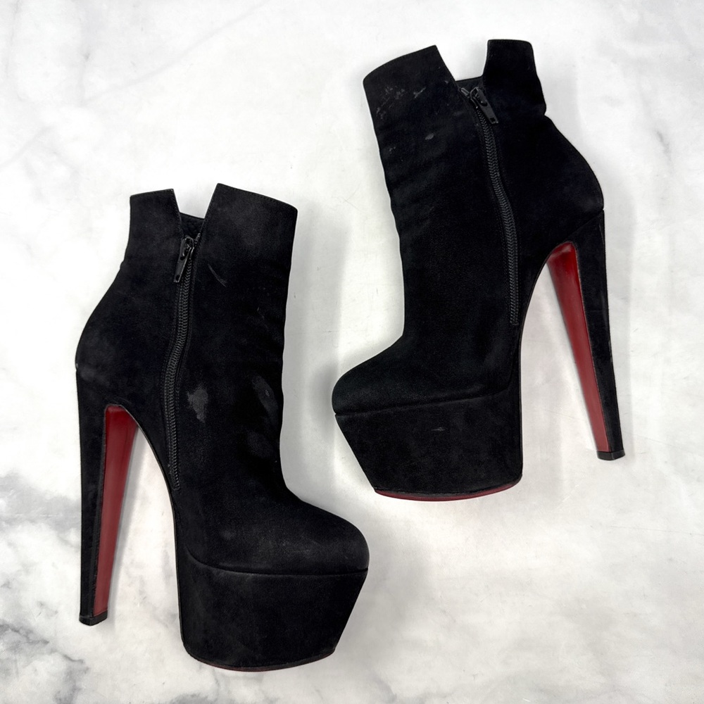 Christian Louboutin Fierce 160 Suede Sky High Platform Ankle Boots Black 36.5 - Picture 6 of 15